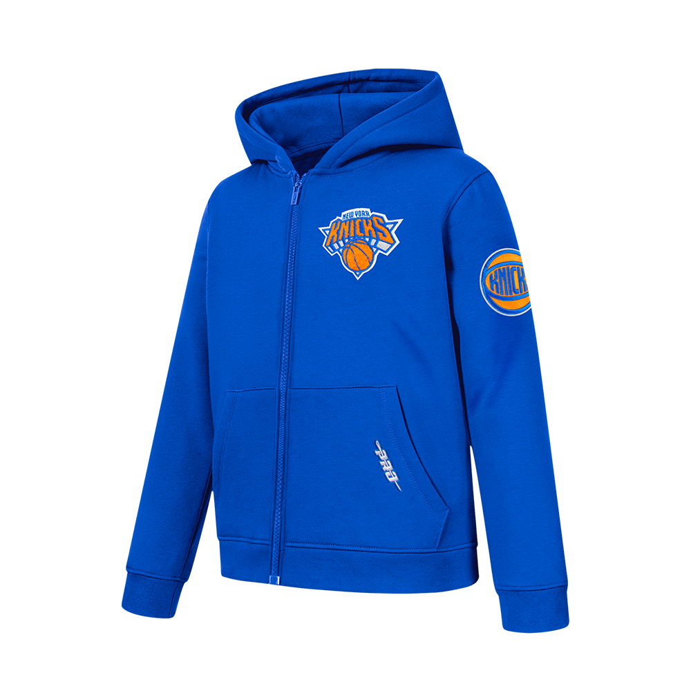 NBA NEW YORK KNICKS CLASSIC CHANDAIL À CAPUCHON EN MOLLETON À GLISSIÈRE POUR GARÇON JUNIOR (BLEU ROYAL)