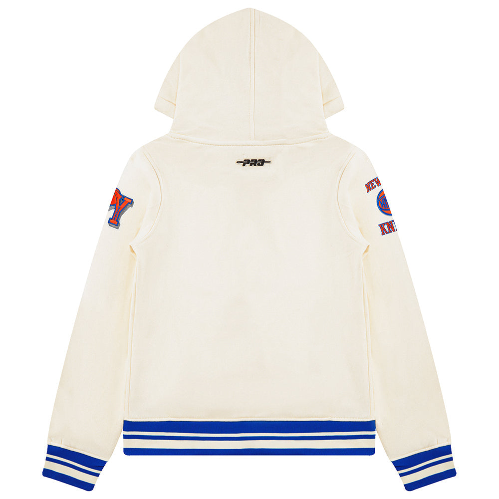 NBA NEW YORK KNICKS RETRO CLASSIC BIG BOY'S RIB FLEECE PULLOVER HOODIE (EGGSHELL/ROYAL BLUE)