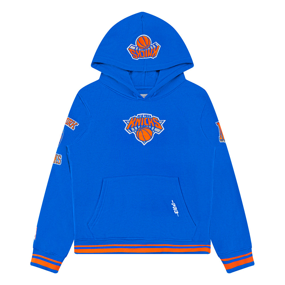 NBA NEW YORK KNICKS RETRO CLASSIC BIG BOY'S RIB FLEECE PULLOVER HOODIE (ROYAL/ORANGE/ROYAL)