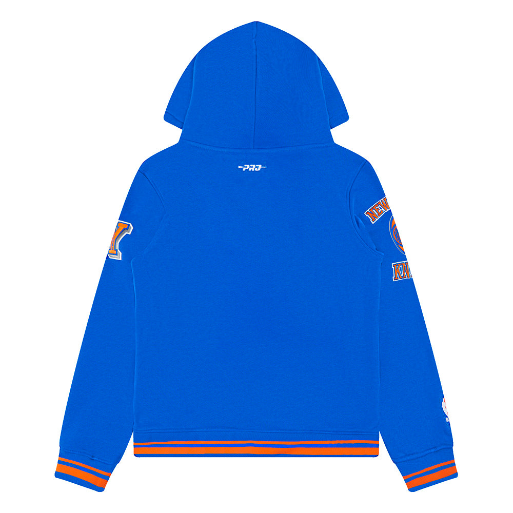 NBA NEW YORK KNICKS RETRO CLASSIC BIG BOYS RIB FLEECE PULLOVER HOODIE (ROYAL/ORANGE/ROYAL)