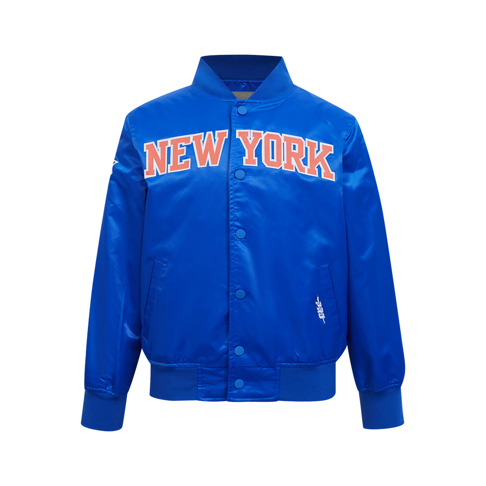NBA NEW YORK KNICKS CLASSIC BLOUSON EN SATIN POUR GARÇON JUNIOR (BLEU ROYAL)