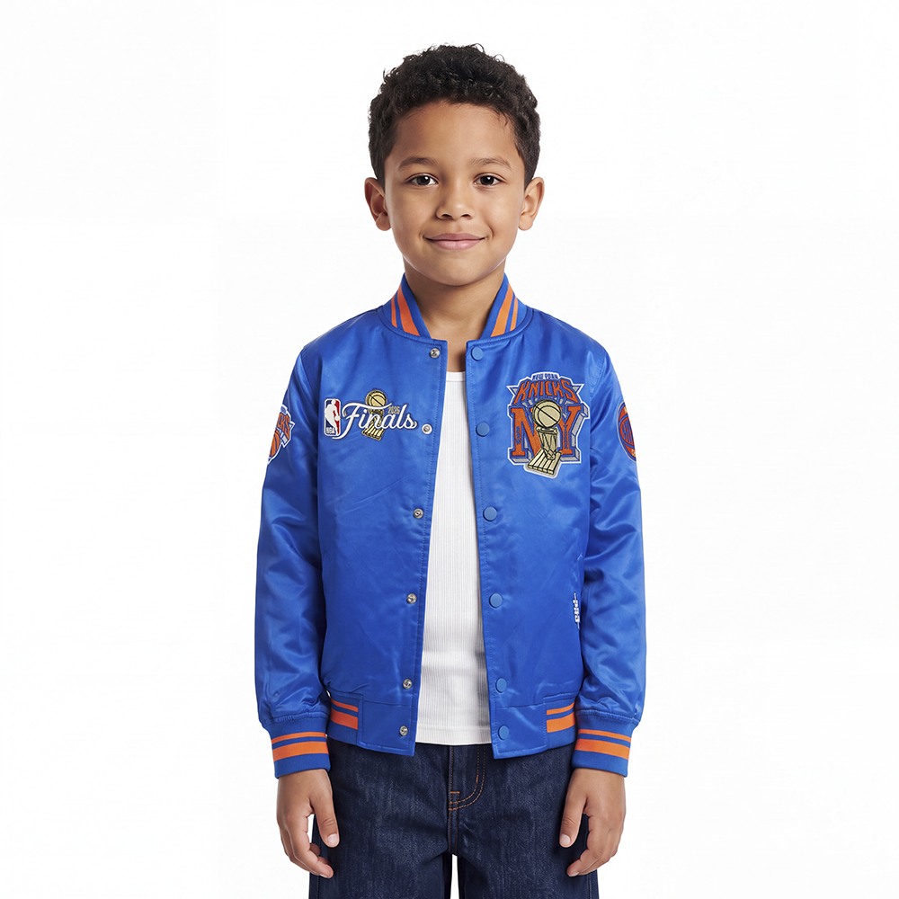 NBA NEW YORK KNICKS NBA FINALS 2026 MANTEAU POUR GARÇON (BLEU ROYAL/ORANGE/BLEU ROYAL)