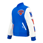 NBA NEW YORK KNICKS CLASSIC BLOUSON COLLÉGIAL EN LAINE POUR GARÇON JUNIOR (BLEU ROYAL/BLANC)