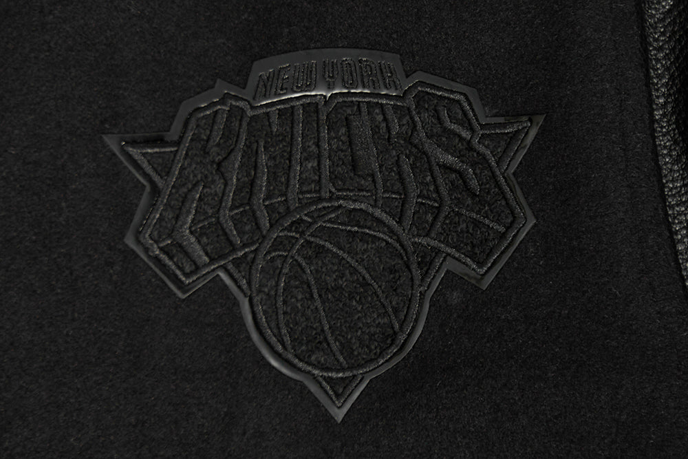 NBA NEW YORK KNICKS TRIPLE BLACK BIG BOY'S WOOL VARSITY JACKET (JET BLACK)
