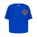 NBA NEW YORK KNICKS CLASSIC T-SHIRT À COUPE CARRÉE À MANCHES COURTES POUR FILLE JUNIOR (BLEU ROYAL)