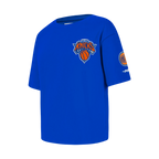 NBA NEW YORK KNICKS CLASSIC T-SHIRT À COUPE CARRÉE À MANCHES COURTES POUR FILLE JUNIOR (BLEU ROYAL)