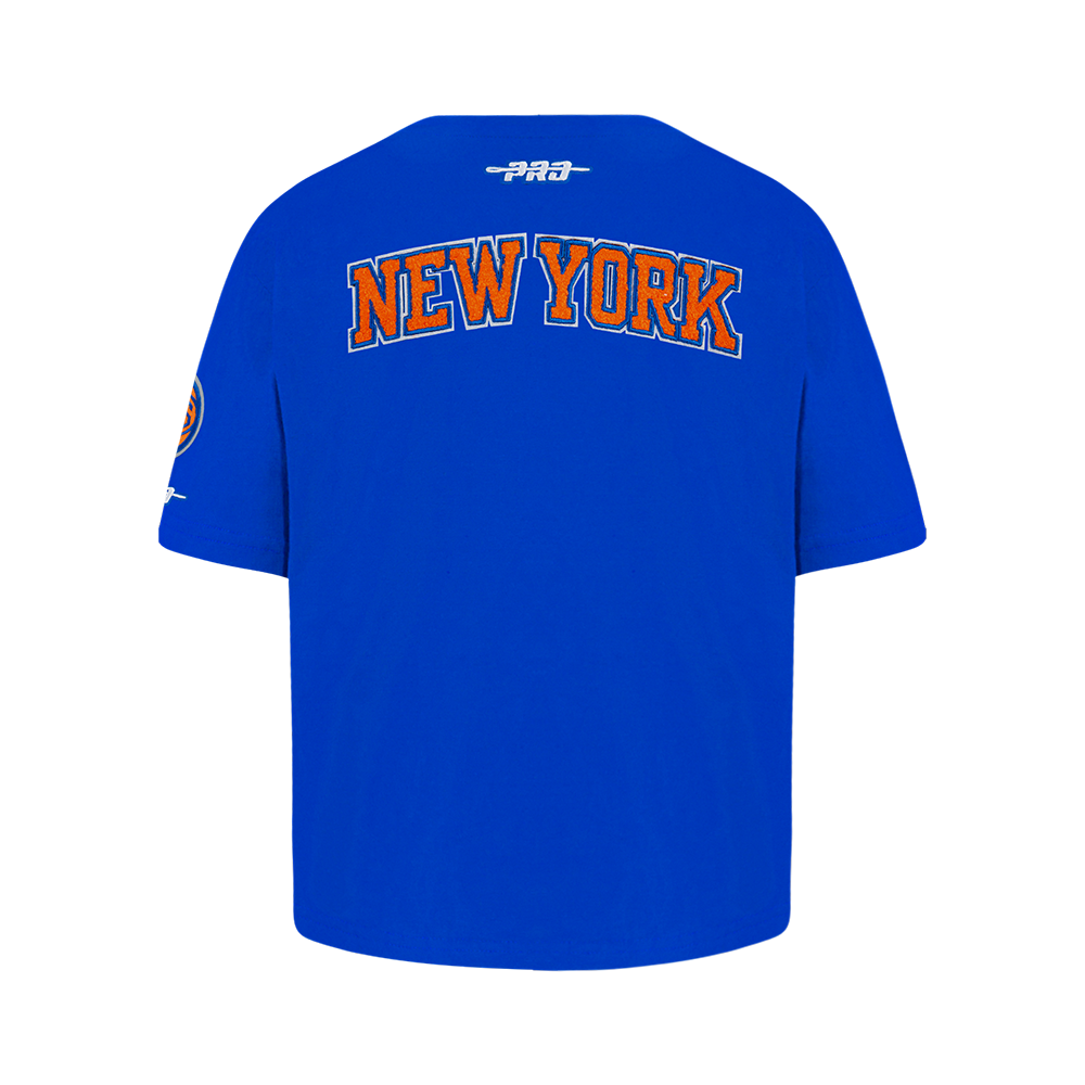 NBA NEW YORK KNICKS CLASSIC T-SHIRT À COUPE CARRÉE À MANCHES COURTES POUR FILLE JUNIOR (BLEU ROYAL)