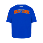 NBA NEW YORK KNICKS CLASSIC T-SHIRT À COUPE CARRÉE À MANCHES COURTES POUR FILLE JUNIOR (BLEU ROYAL)