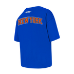 NBA NEW YORK KNICKS CLASSIC T-SHIRT À COUPE CARRÉE À MANCHES COURTES POUR FILLE JUNIOR (BLEU ROYAL)
