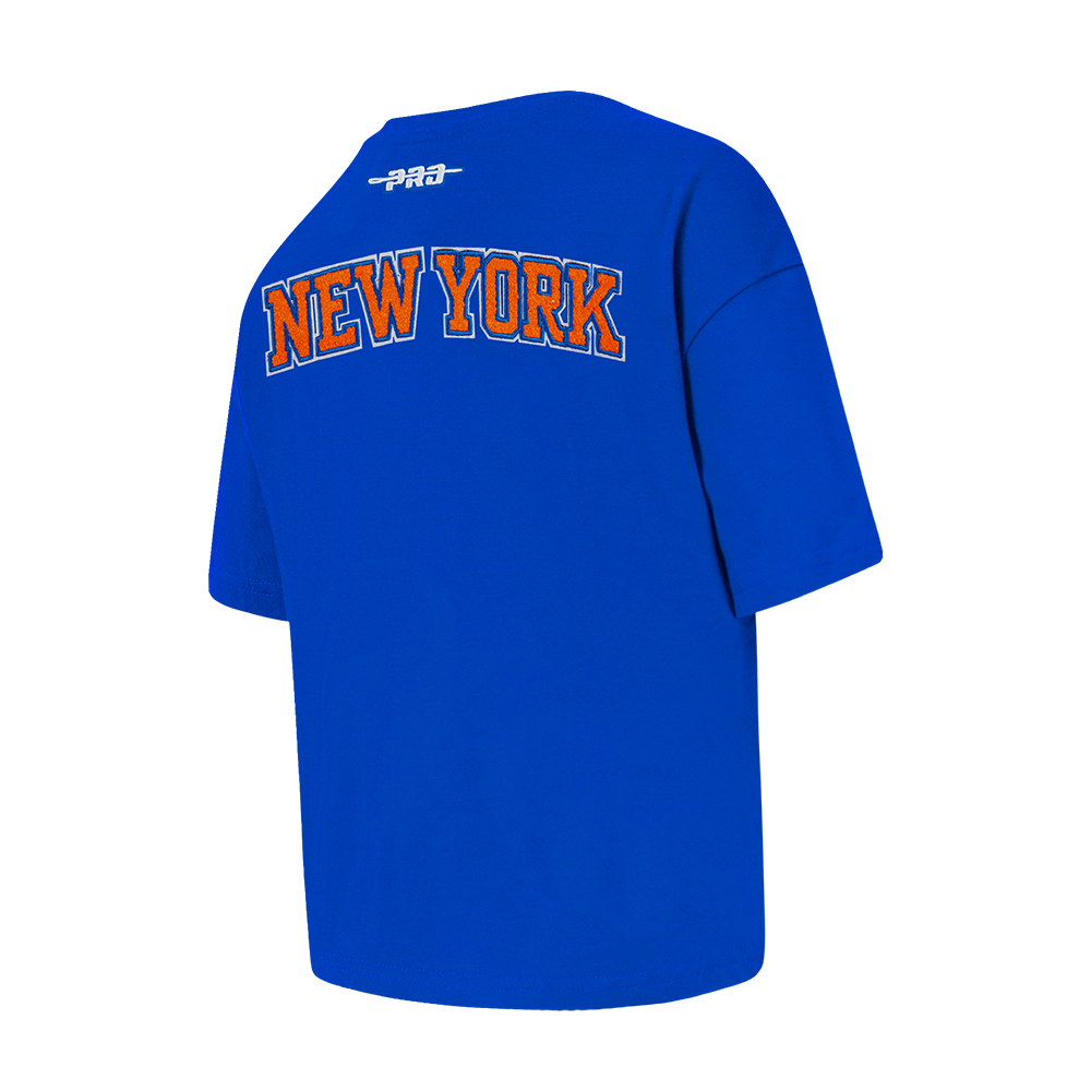 NBA NEW YORK KNICKS CLASSIC T-SHIRT À COUPE CARRÉE À MANCHES COURTES POUR FILLE JUNIOR (BLEU ROYAL)