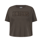 NBA NEW YORK KNICKS NEUTRAL T-SHIRT À MANCHES COURTES ET À COUPE CARRÉE POUR FILLE JUNIOR (TAUPE FONCÉ)