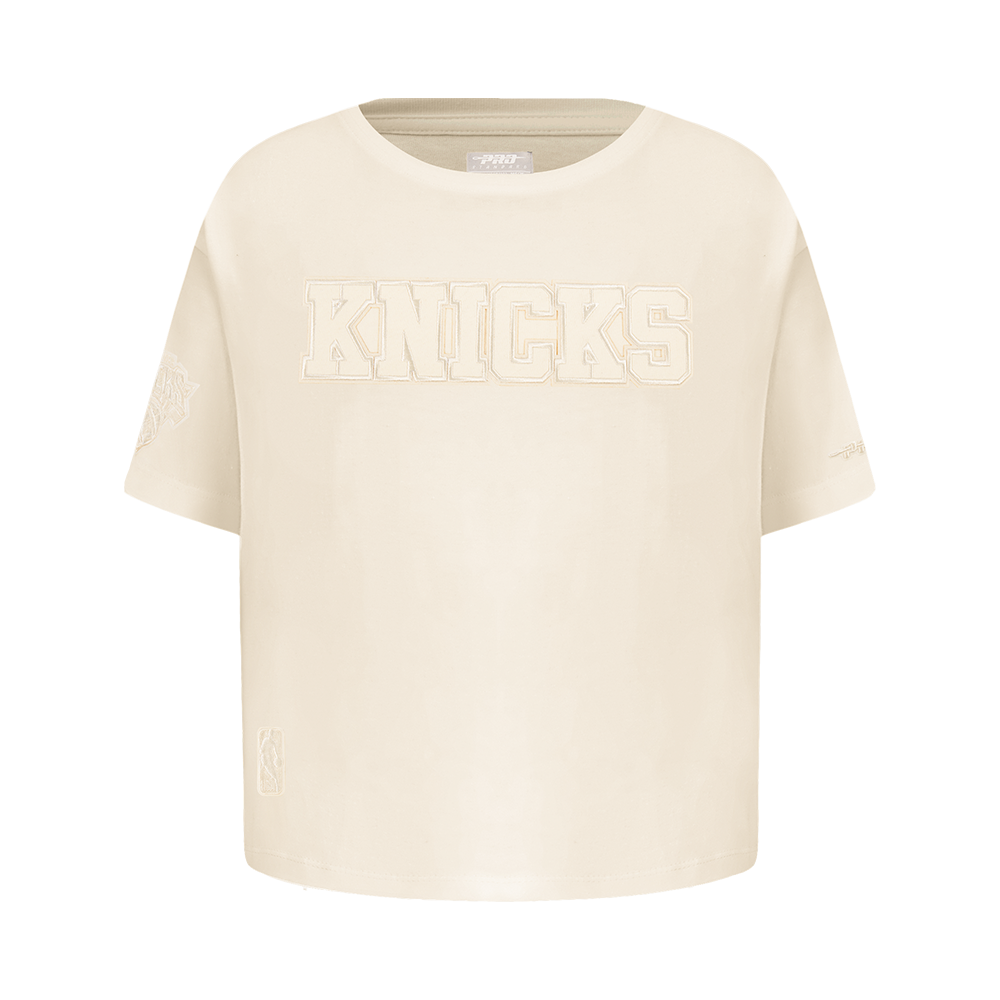 NBA NEW YORK KNICKS NEUTRAL BIG GIRL'S SHORT SLEEVE BOXY TEE (EGGSHELL)