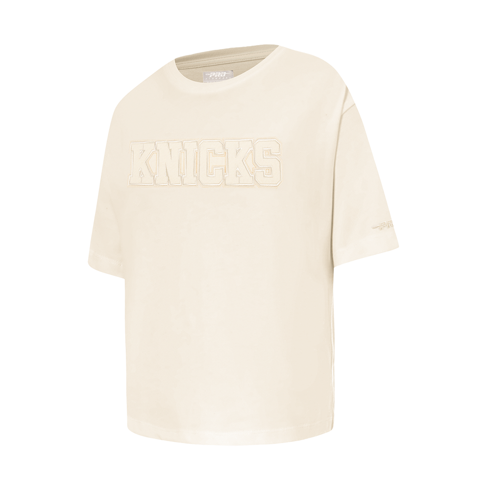 NBA NEW YORK KNICKS NEUTRAL BIG GIRLS SHORT SLEEVE BOXY TEE (EGGSHELL)
