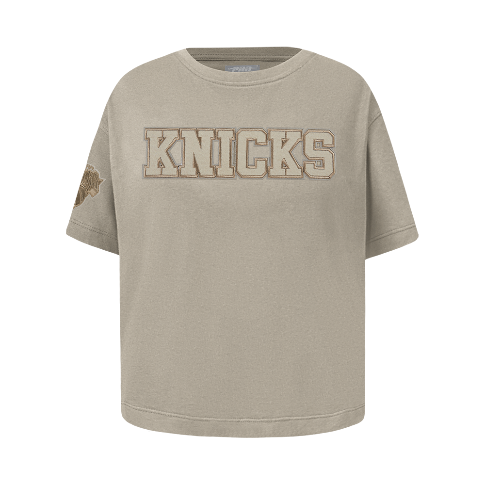 NBA NEW YORK KNICKS NEUTRAL T-SHIRT À MANCHES COURTES ET À COUPE CARRÉE POUR FILLE JUNIOR (TAUPE)