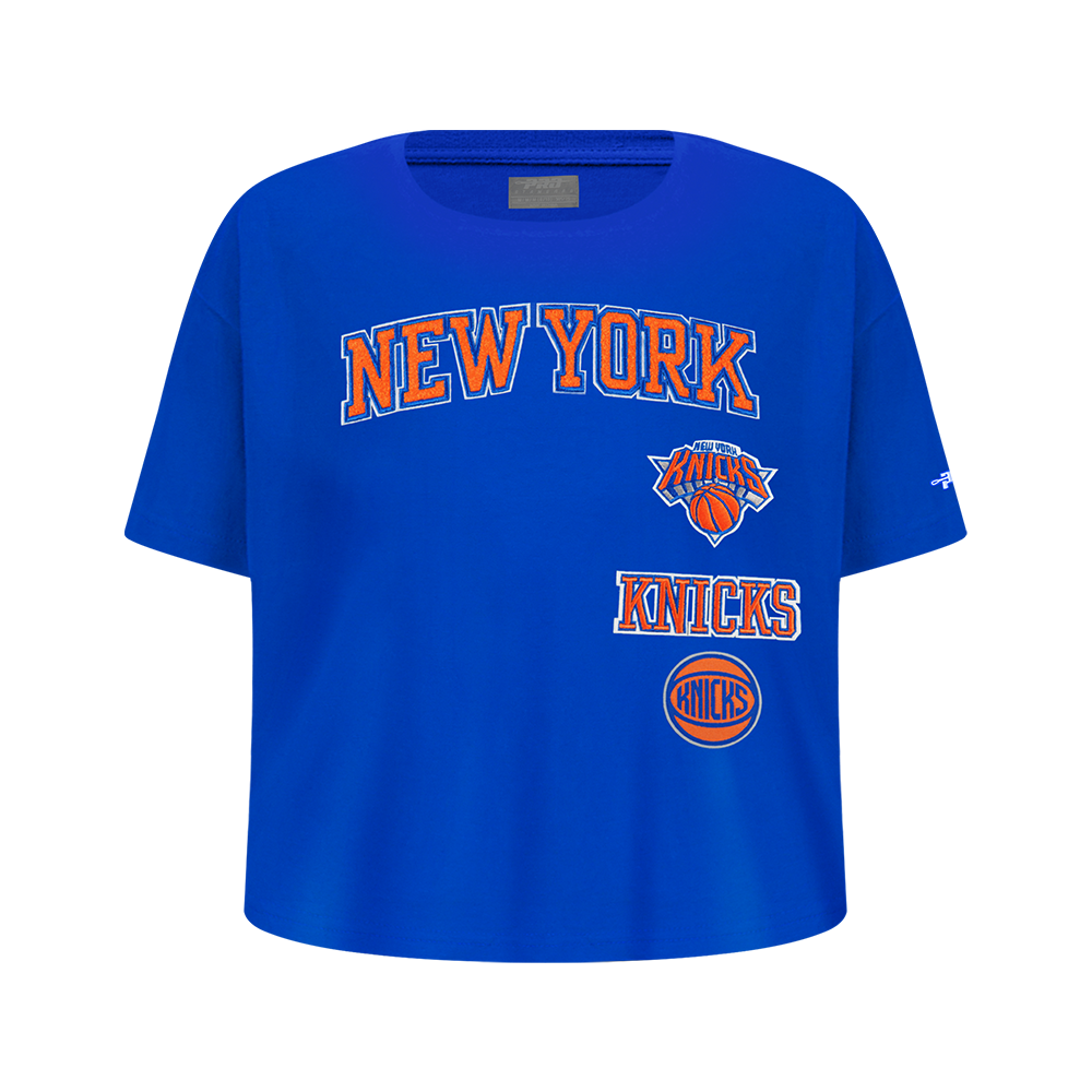 NBA NEW YORK KNICKS RETRO CLASSIC BIG GIRL'S SHORT SLEEVE BOXY TEE (ROYAL BLUE)