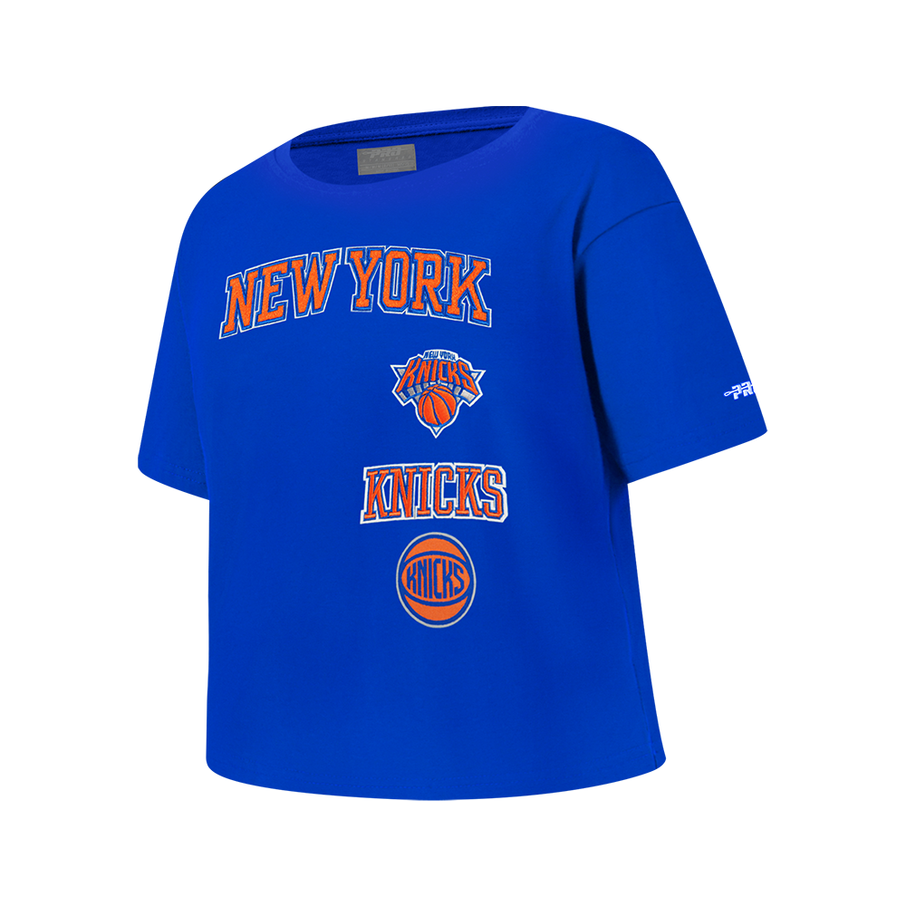 NBA NEW YORK KNICKS RETRO CLASSIC BIG GIRL'S SHORT SLEEVE BOXY TEE (ROYAL BLUE)