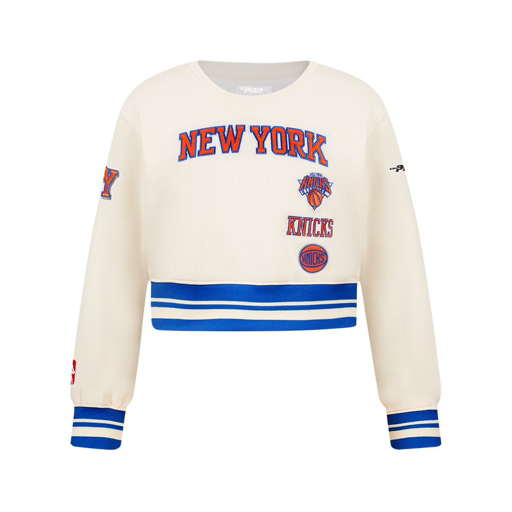 NBA NEW YORK KNICKS RETRO CLASSIC CHANDAIL À COL ROND EN MOLLETON CÔTELÉ POUR FILLE JUNIOR (COQUILLE D'ŒUF/BLEU ROYAL)