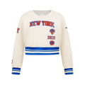 NBA NEW YORK KNICKS RETRO CLASSIC CHANDAIL À COL ROND EN MOLLETON CÔTELÉ POUR FILLE JUNIOR (COQUILLE D'ŒUF/BLEU ROYAL)