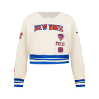 NBA NEW YORK KNICKS RETRO CLASSIC CHANDAIL À COL ROND EN MOLLETON CÔTELÉ POUR FILLE JUNIOR (COQUILLE D'ŒUF/BLEU ROYAL)