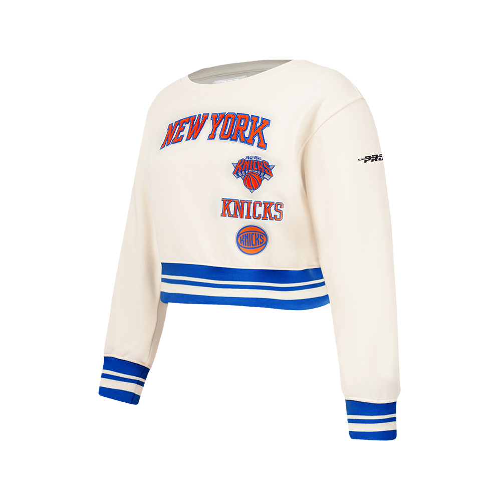 NBA NEW YORK KNICKS RETRO CLASSIC CHANDAIL À COL ROND EN MOLLETON CÔTELÉ POUR FILLE JUNIOR (COQUILLE D'ŒUF/BLEU ROYAL)