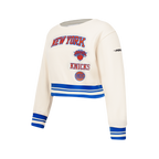 NBA NEW YORK KNICKS RETRO CLASSIC CHANDAIL À COL ROND EN MOLLETON CÔTELÉ POUR FILLE JUNIOR (COQUILLE D'ŒUF/BLEU ROYAL)