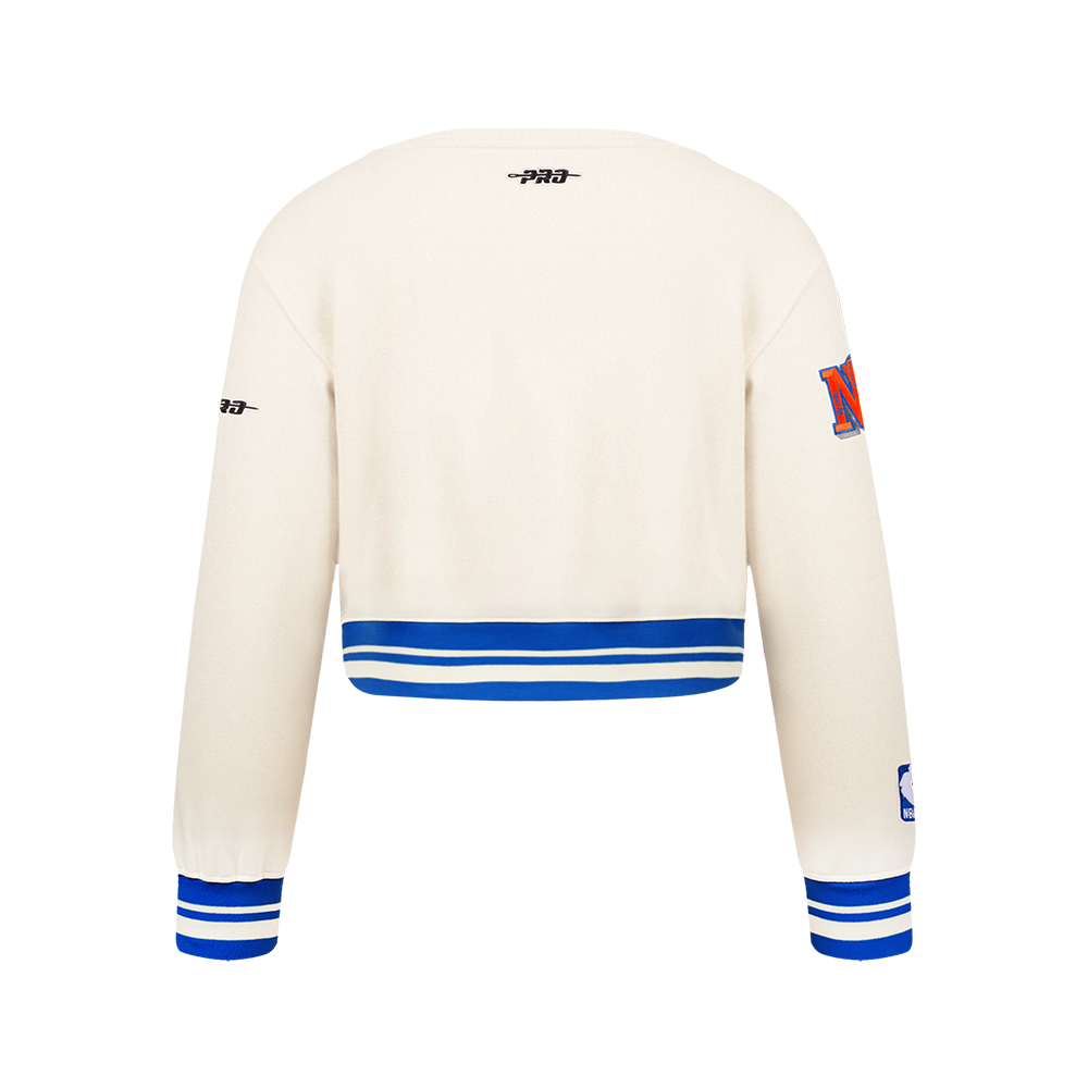 NBA NEW YORK KNICKS RETRO CLASSIC CHANDAIL À COL ROND EN MOLLETON CÔTELÉ POUR FILLE JUNIOR (COQUILLE D'ŒUF/BLEU ROYAL)