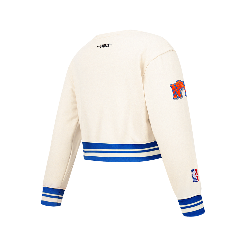 NBA NEW YORK KNICKS RETRO CLASSIC CHANDAIL À COL ROND EN MOLLETON CÔTELÉ POUR FILLE JUNIOR (COQUILLE D'ŒUF/BLEU ROYAL)