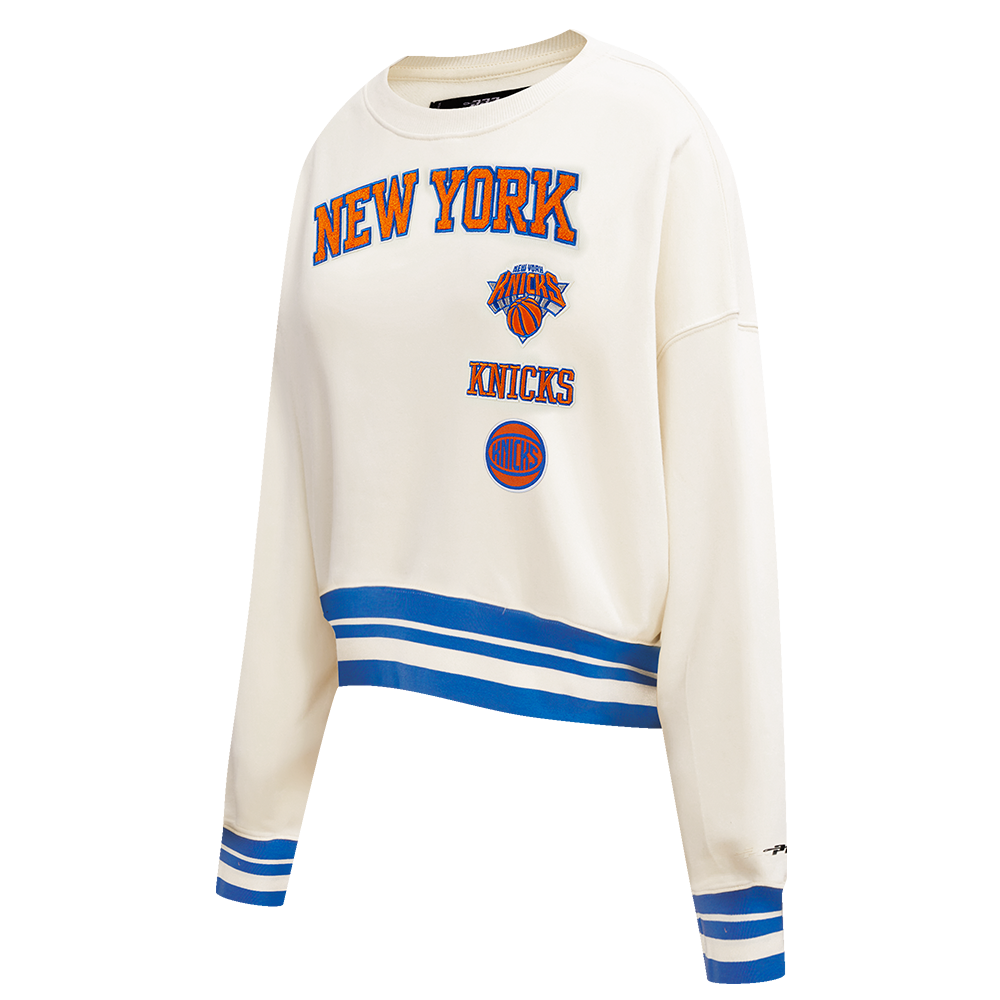 NBA NEW YORK KNICKS RETRO CLASSIC WOMEN'S RIB CREWNECK (EGGSHELL/ROYAL BLUE)