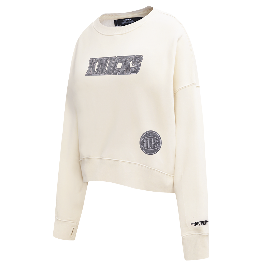 NBA NEW YORK KNICKS REVERSE FRENCH TERRY WOMEN'S FLEECE CREWNECK (EGGSHELL)
