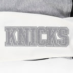 NBA NEW YORK KNICKS REVERSE FRENCH TERRY WOMEN'S COLOR BLOCK FLEECE FULL ZIP HOODIE (BLACK/GRAY/EGGSHELL)