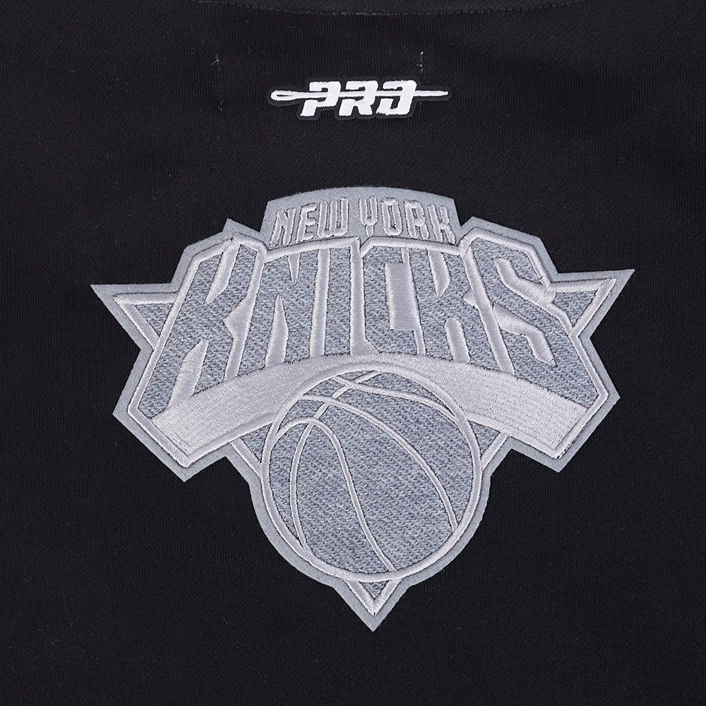 NBA NEW YORK KNICKS REVERSE FRENCH TERRY WOMEN'S COLOR BLOCK FLEECE FULL ZIP HOODIE (BLACK/GRAY/EGGSHELL)