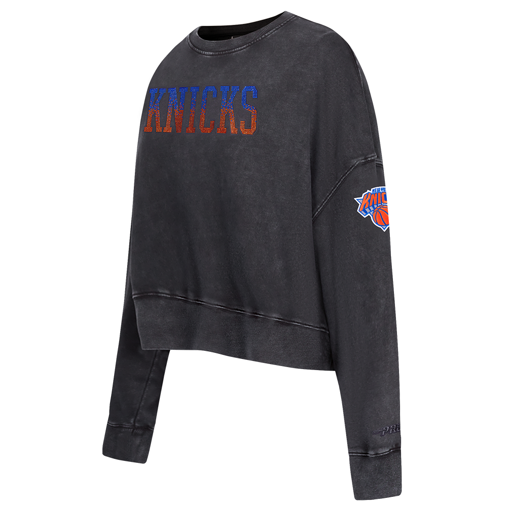 NBA NEW YORK KNICKS CHANDAIL OUATÉ À COL ROND POUR FEMME (NOIR DÉLAVÉ)