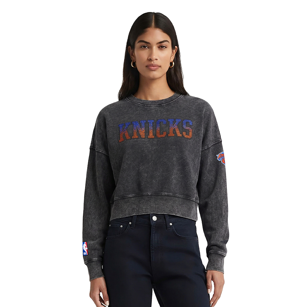 NBA NEW YORK KNICKS CHANDAIL OUATÉ À COL ROND POUR FEMME (NOIR DÉLAVÉ)