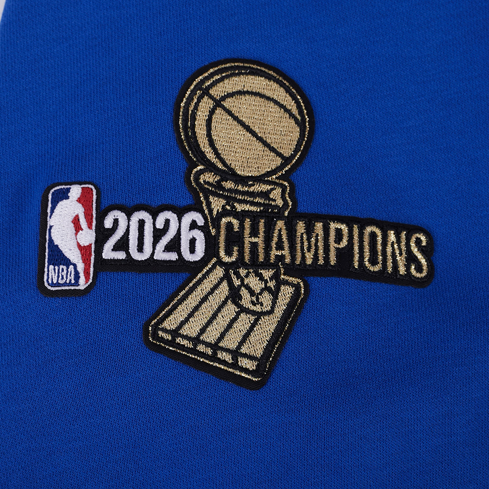 NBA NEW YORK KNICKS CHANDAIL À CAPUCHON DU CHAMPIONNAT 2026 COURT POUR FEMME (BLEU ROYAL/ORANGE/BLEU ROYAL)