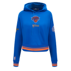 NBA NEW YORK KNICKS CHANDAIL À CAPUCHON DU CHAMPIONNAT 2026 COURT POUR FEMME (BLEU ROYAL/ORANGE/BLEU ROYAL)