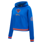 NBA NEW YORK KNICKS CHANDAIL À CAPUCHON DU CHAMPIONNAT 2026 COURT POUR FEMME (BLEU ROYAL/ORANGE/BLEU ROYAL)