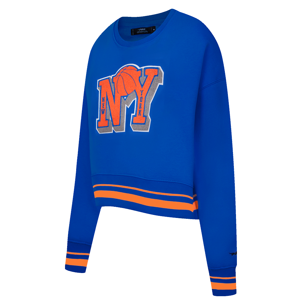NBA NEW YORK KNICKS MASHUP WOMEN'S RIB CREWNECK (ROYAL/ORANGE/ROYAL)