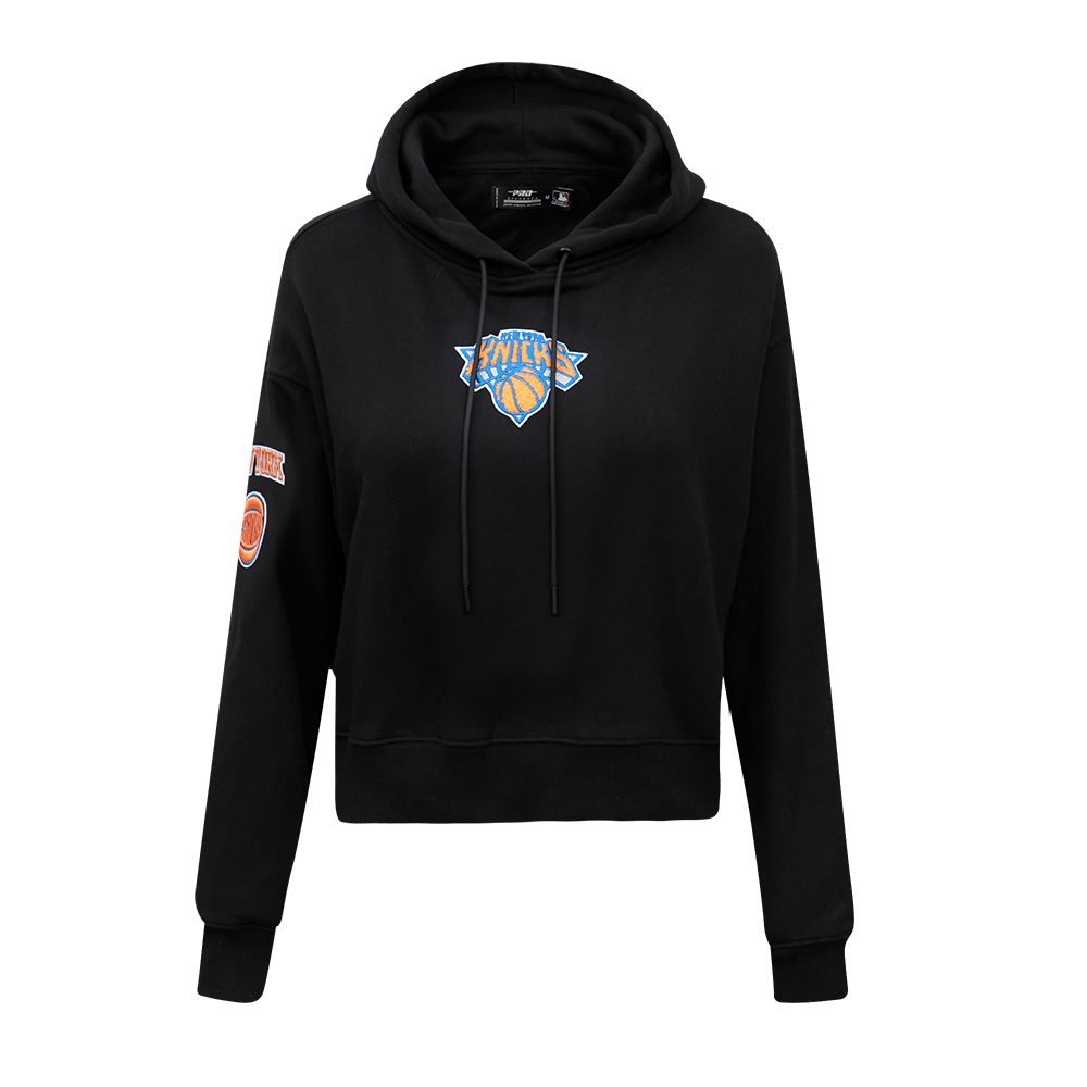 NBA NEW YORK KNICKS CLASSIC WOMEN'S CROPPED PULLOVER HOODIE (BLACK)