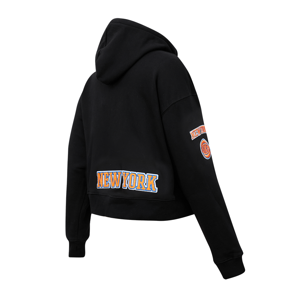 NBA NEW YORK KNICKS CLASSIC WOMEN'S CROPPED PULLOVER HOODIE (BLACK)