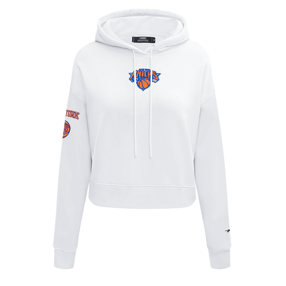 NBA NEW YORK KNICKS CLASSIC WOMEN'S CROPPED PULLOVER HOODIE (WHITE)