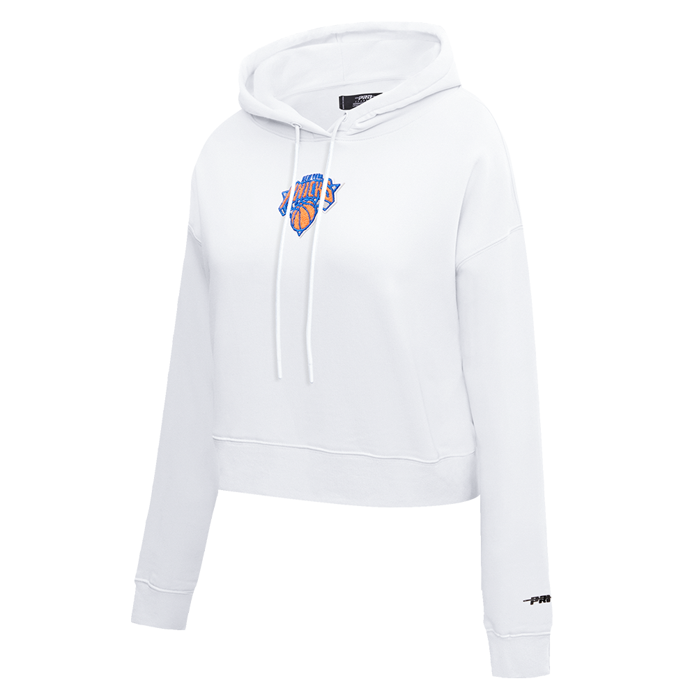 NBA NEW YORK KNICKS CLASSIC WOMEN'S CROPPED PULLOVER HOODIE (WHITE)
