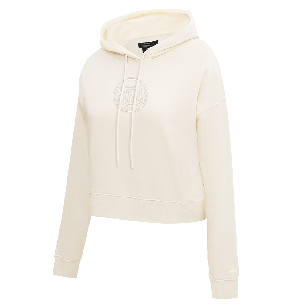 NBA NEW YORK KNICKS NEUTRAL WOMEN'S CROPPED PULLOVER HOODIE (EGGSHELL)