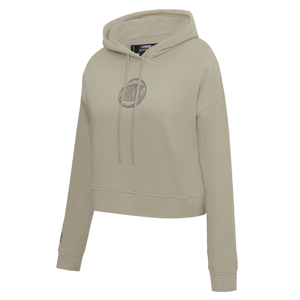 NBA NEW YORK KNICKS NEUTRAL WOMEN'S CROPPED PULLOVER HOODIE (TAUPE)