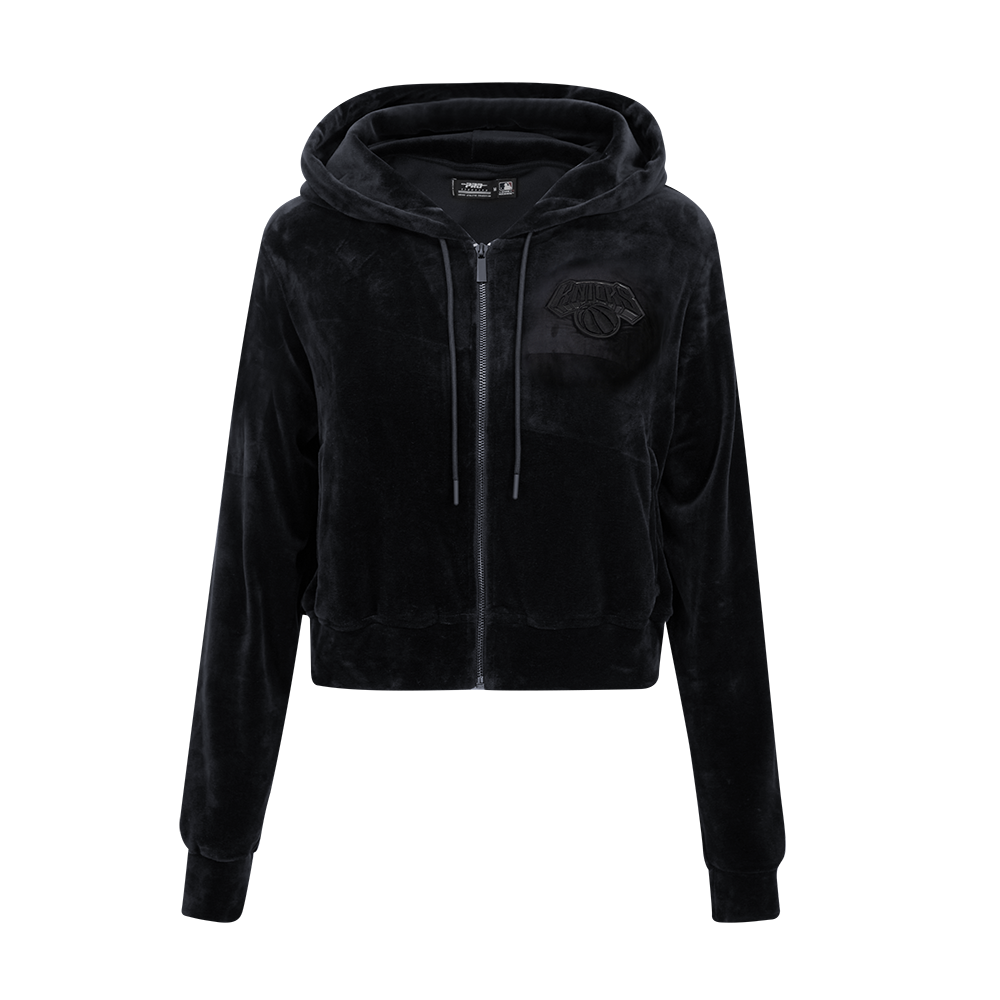 NBA NEW YORK KNICKS TRIPLE BLACK CHANDAIL À CAPUCHON EN VELOURS À GLISSIÈRE POUR FEMME (TRIPLE NOIR)