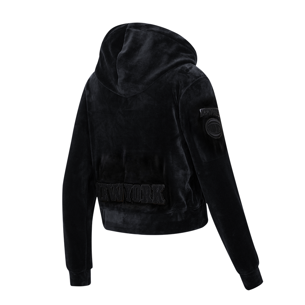 NBA NEW YORK KNICKS TRIPLE BLACK WOMEN'S VELOUR FULL ZIP PULLOVER HOODIE (TRIPLE BLACK)