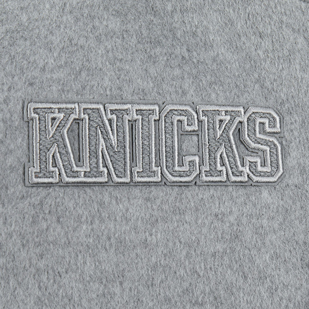 NBA NEW YORK KNICKS REVERSE FRENCH TERRY WOMEN'S WOOL VARSITY JACKET (BLACK/GRAY/EGGSHELL)