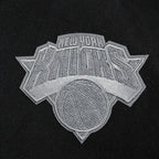 NBA NEW YORK KNICKS REVERSE FRENCH TERRY WOMEN'S WOOL VARSITY JACKET (BLACK/GRAY/EGGSHELL)