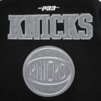 NBA NEW YORK KNICKS REVERSE FRENCH TERRY WOMEN'S WOOL VARSITY JACKET (BLACK/GRAY/EGGSHELL)