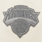 NBA NEW YORK KNICKS REVERSE FRENCH TERRY WOMEN'S WOOL VARSITY JACKET (BLACK/GRAY/EGGSHELL)