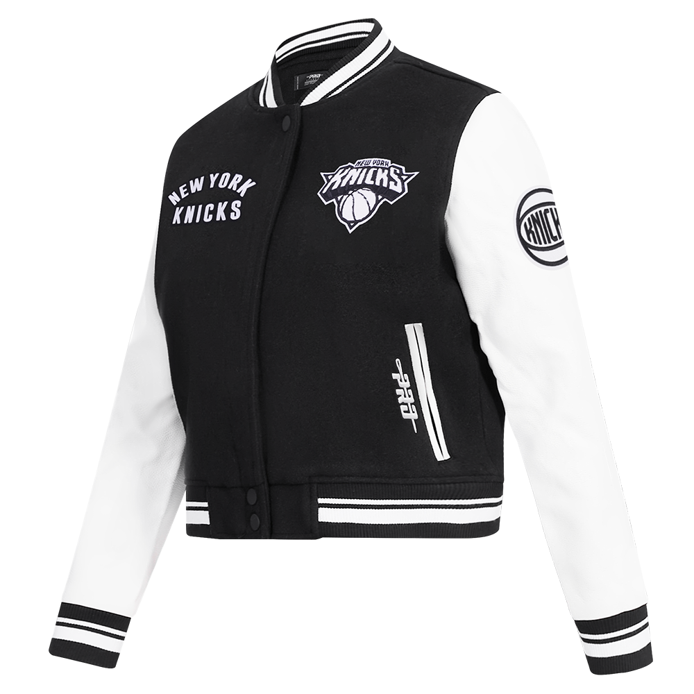 NBA NEW YORK KNICKS WOMEN'S VARSITY JACKET (BLACK/WHITE)